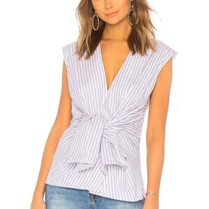 Diane Von Furstenberg Taffy Waist Tie Top Sleeveless V-Neck Striped Pink Blue XL